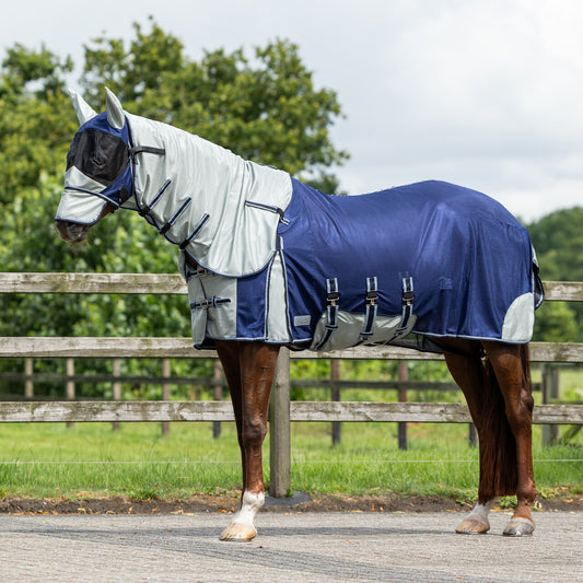 Vliegendeken met hals en masker blauw
