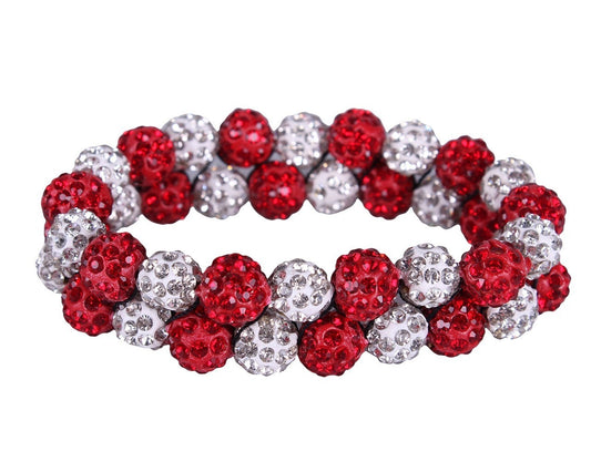 Knotband Strass rood/wit